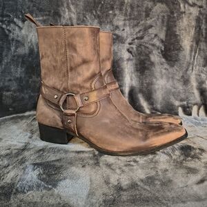 OSSTONE Men Chelsea Ankle Boots Leather Chukka Motorcycle Boots Men's 10.5